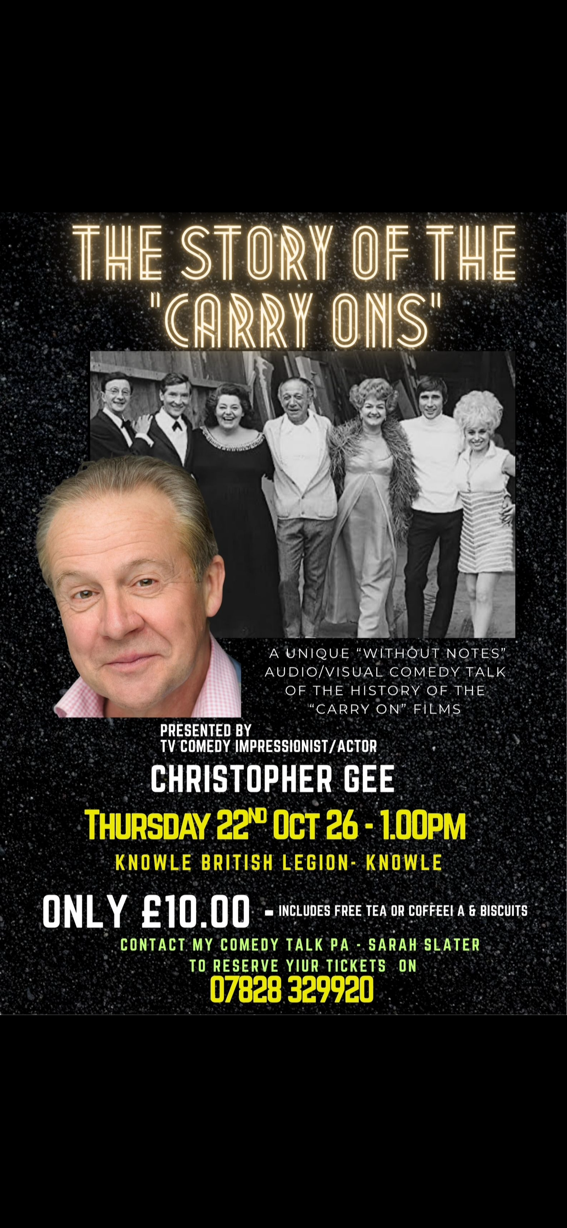 The Story of the Carry Ons comedy talk poster presented by Christopher Gee